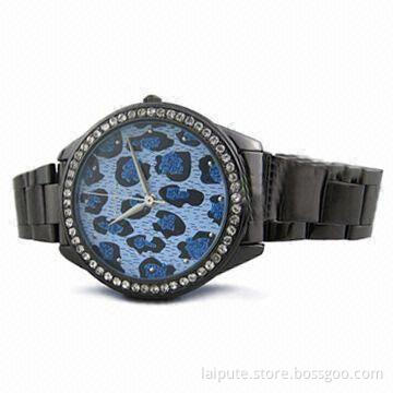 Metal Watch with Leopard Figure on Dial and Import Movement, Customized Materials are Welcome